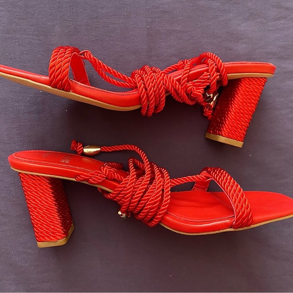 NEW Aldo Red Rb-Ravello Strap Up Block Heels - Picture 3 of 9